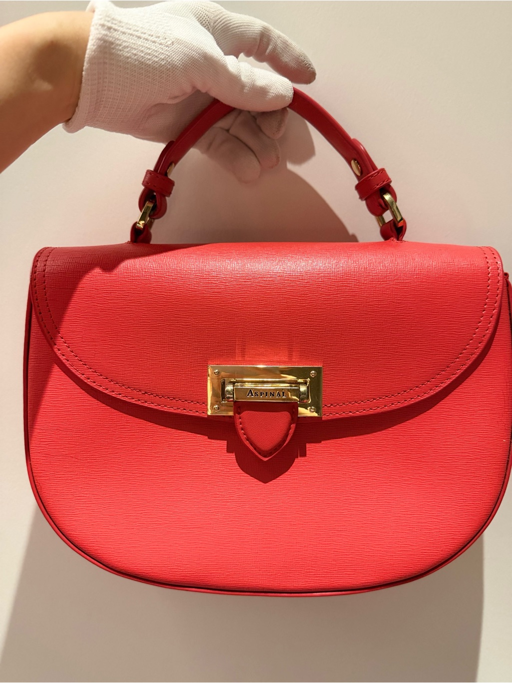 Aspinal Of London Coral-Red Leather Top-Handle Satchel